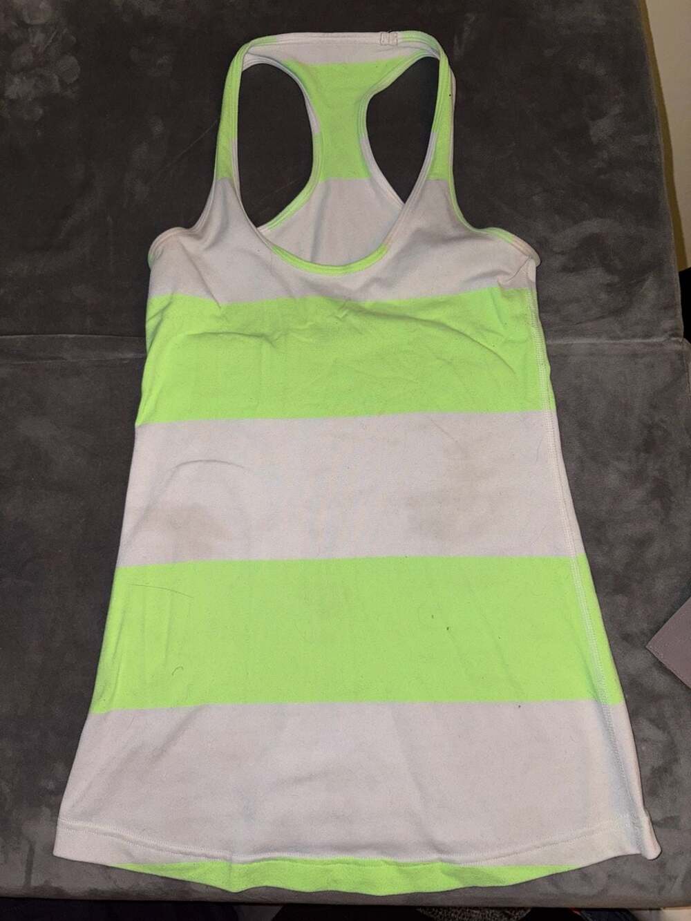 Lululemon Cool Racerback Tank Top Wide Stripe Neon Lime Green and Heathered Grey